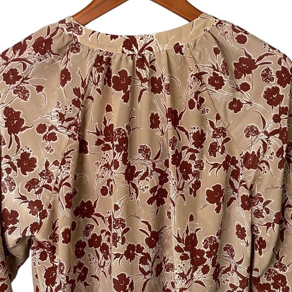 Bishop + Young Floral Button Front Long Sleeve Eva Blouse Split V-Neck Oversized - Picture 7 of 16